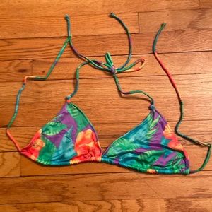 String Bikini top in Tropical Print - Green, Purple, Orange, Yellow + Turquoise